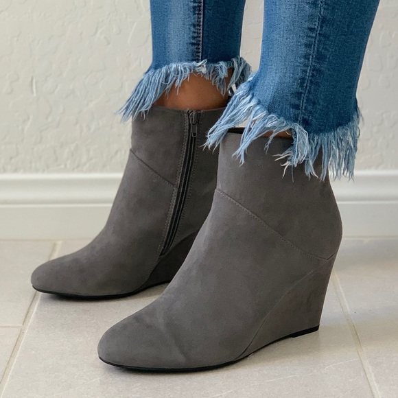 Smoked Grey Pointy Toe Wedge Ankle Bootie - Picture 2 of 7
